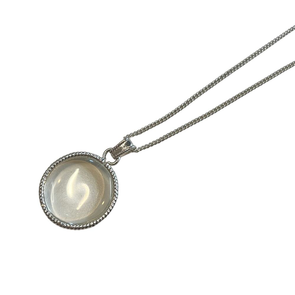 Touch of Silver Long Chain Necklace w/ Clear Gemstone Pendant, NWT!